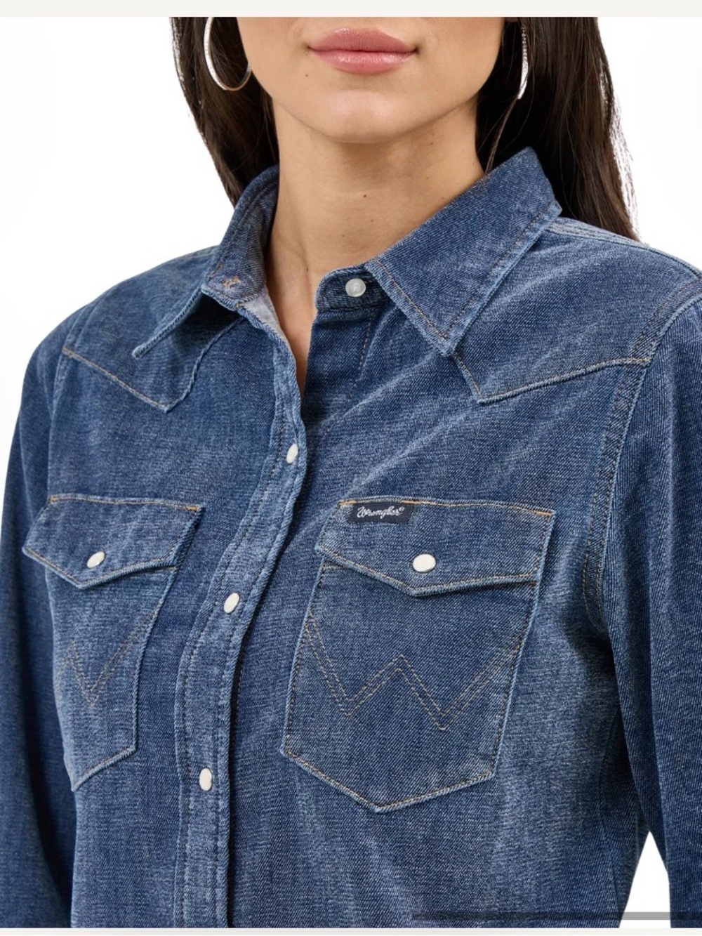 NEW Wrangler Pearl Snap Blue Jean Denim Western Shirt 100% COTTON SZ XS